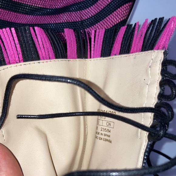 Zara Stripe Peep Toe Fringe Tie Sandals - Picture 7 of 10